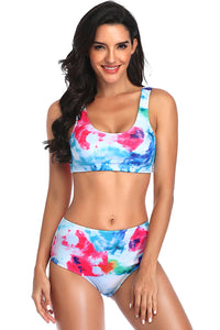 Tie Dye Scoop Neck High Waisted Bikini