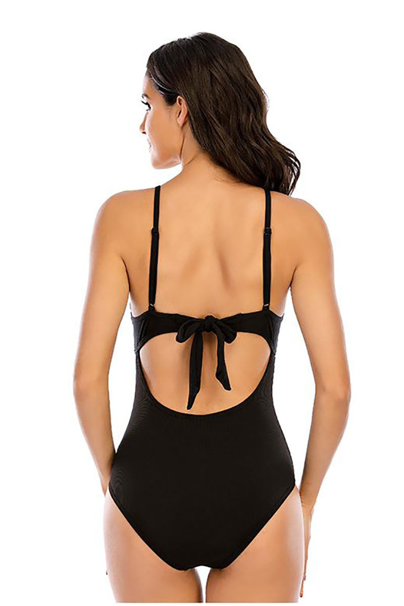 V-neck Hollow Out One Piece Swimsuit