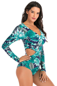 Rash Guard One Piece Long Sleeve Cut Out Swimsuit